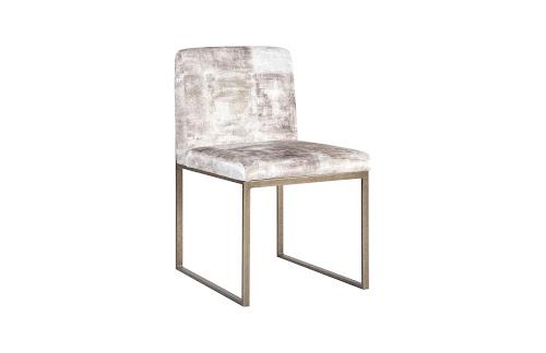 Phillips Frozen Dining Chair Beige Mist Fabric Antique Brass Metal Frame