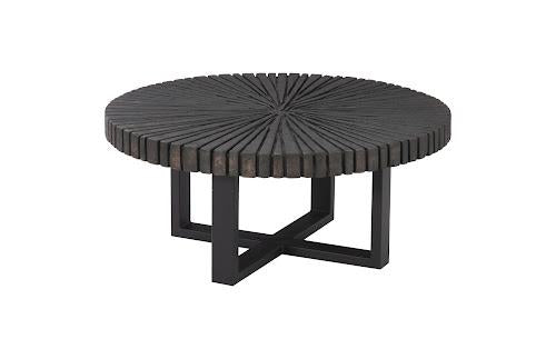 Phillips Chainsaw Coffee Table, Round, Black Iron Cross Base Black/Copper