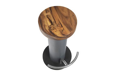 Phillips Concrete Bar Stool Chamcha Wood Top Stainless Steel Footrest