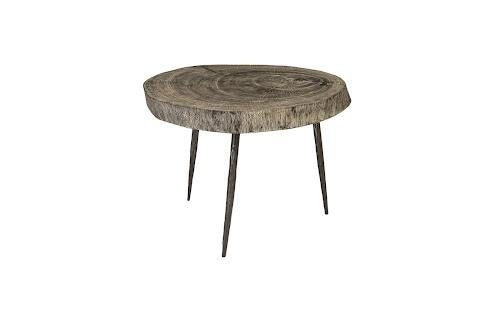 Phillips Crosscut Side Table Gray Stone Forged Legs