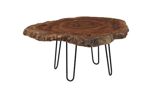 Phillips Burled Coffee Table, Black Metal Legs Large