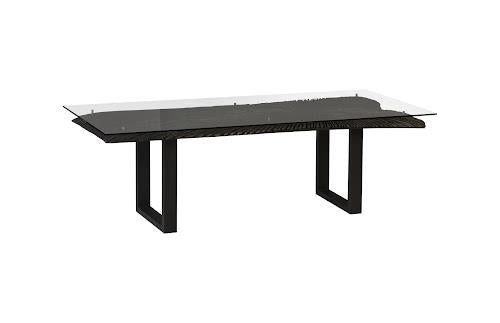 Phillips Chainsaw Dining Table with Glass Burnt Black Black Iron U Legs