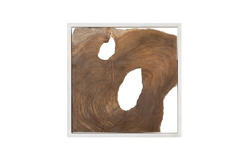 Phillips Framed Slice Wall Tile, Teak Wood, White Frame Brown