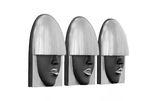 Phillips Fashion Faces Wall Art Small Black and Silver Leaf Set of 3