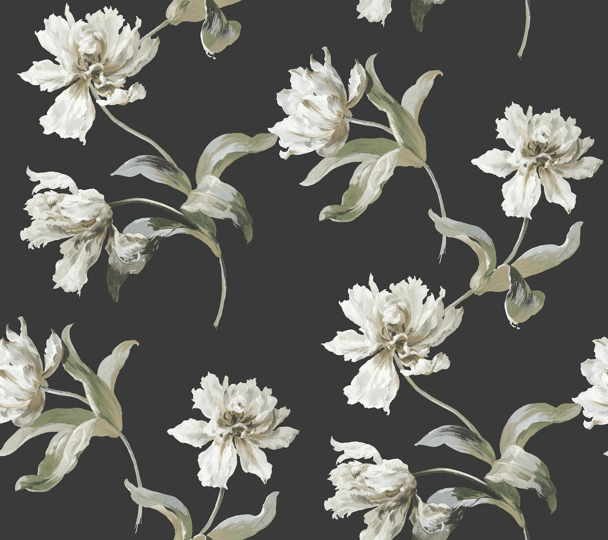 York Black Large Parrot Tulip Peel & Stick Black Wallpaper